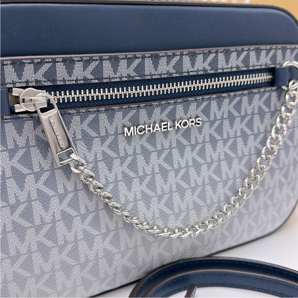 Michael Kors Jet Set Large Ombré Signature Logo East West Crossbody Navy color - Picture 2 of 13